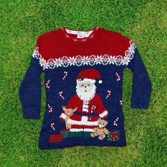 Vintage Christmas Santa Fair Isle Long Sweater Nutcracker Small 90's - Picture 1 of 6